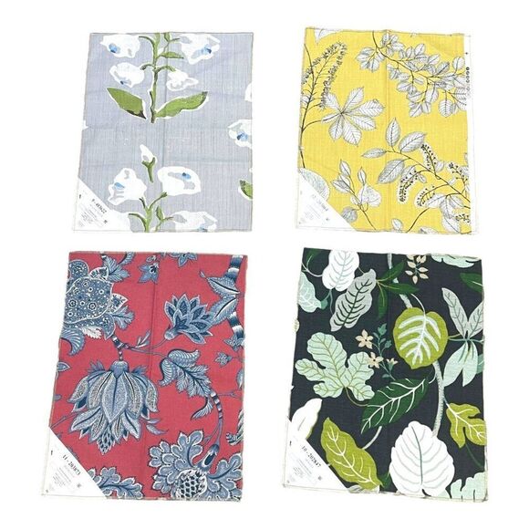 Set Of 4 Floral Indoor Outdoor Kaufman Fabric Samples Crafts Quilting Pillows - Picture 1 of 16